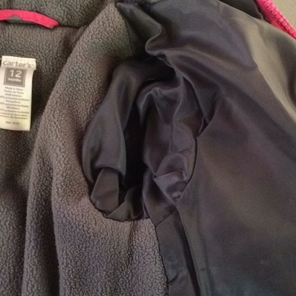 CARTER’S Puffy Polka Dot Coat 12mo Pink/Grey Final - Picture 6 of 8